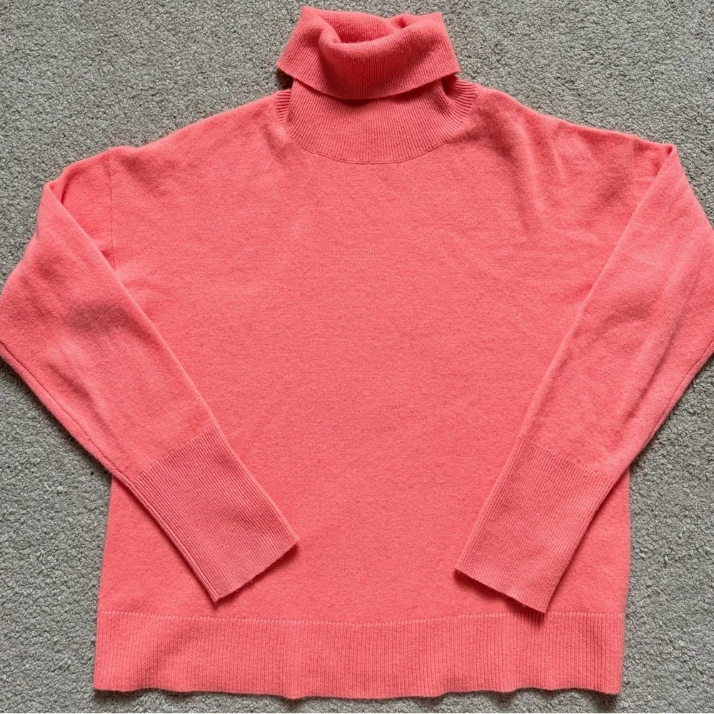 J. Crew 100% Cashmere Sweater Size XS Turtleneck Coral Bright Neon
